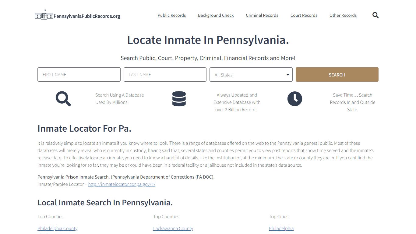 Pennsylvania Inmate Search: PA DOC Prison & Jail Inmate Locator
